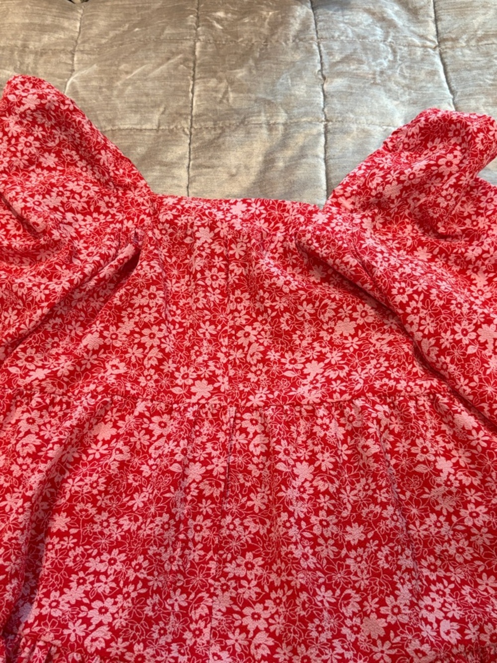 ASOS Red Floral Square Neck Long-Sleeve Dress Tiered Dress Size 4 - Picture 7 of 8
